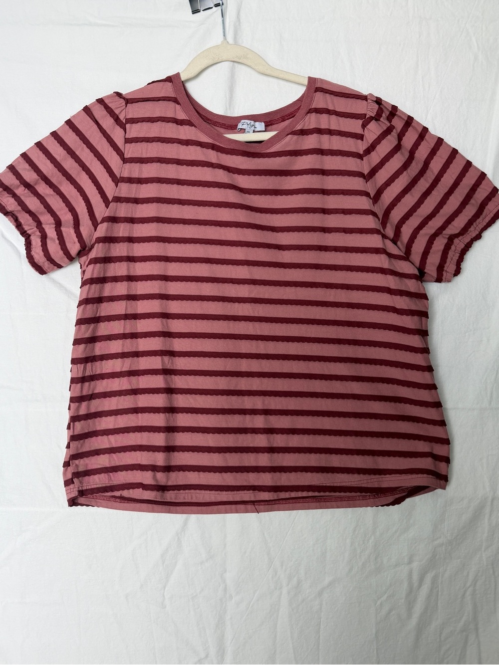 Polagram Pink & Burgundy Striped Short-Sleeve Tee 1XL like new condition
